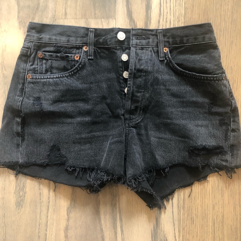 AGOLDE Black Distressed High-Rise Jean Shorts